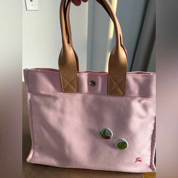Burberry Handbags - BURBERRY Pink Canvas Tote Bag with Tan Handles